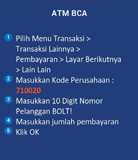 Cara Isi Ulang Bolt Via ATM BCA,cara isi ulang,bolt via atm mandiri,cara isi pulsa,m banking bca,cara pembayaran,bolt pascabayar,bolt via klikbca,bolt di indomaret,cara bayar,internet banking,