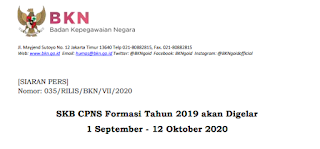 SKB CPNS Formasi Tahun 2019 akan Digelar 1 September - 12 Oktober 2020
