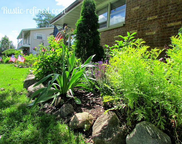 Touring flowerbeds in the front & backyard to see tons of flowers, bushes and tree's. 