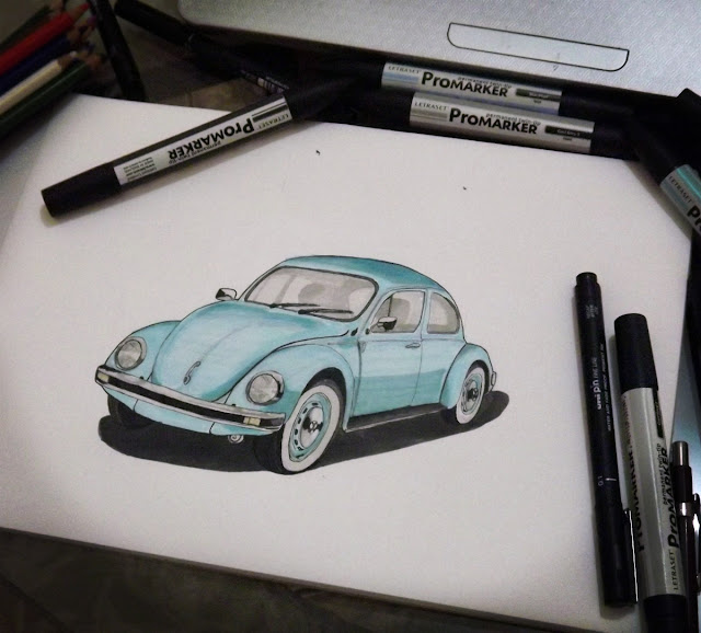 croqui, automovel, vw-fusca, fusca, meu fusca, desenho, beetle, marcadores, fusca azul, markers, promarker