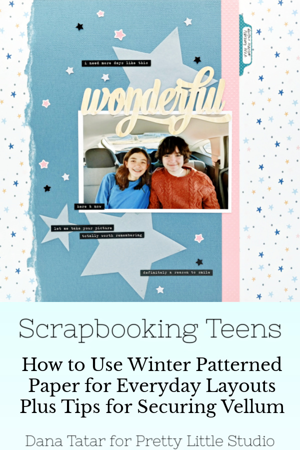 Everyday Teen Scrapbook Layout Using Christmas and Winter Patterned Papers and Star Embellishments