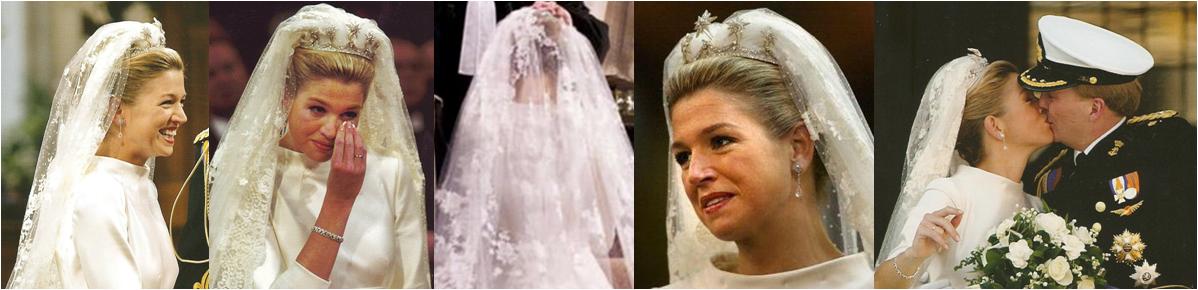 Her wedding day look featured a strong collar a statement tiara 