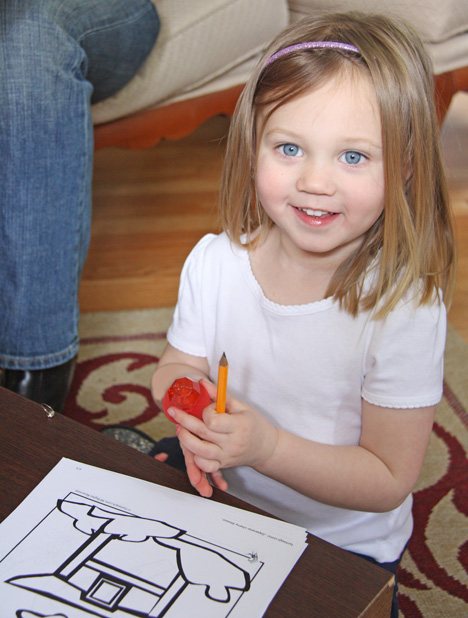 Our one mini guest was kept occupied with cherry blossom coloring sheets 