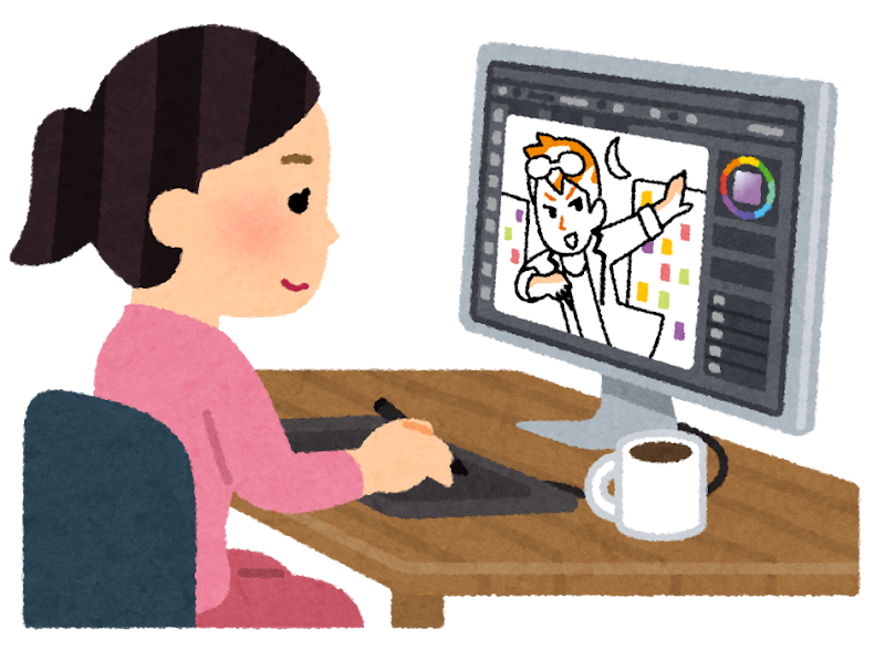 パソコンで絵を描くイラストレーターのイラスト 女性 かわいいフリー素材集 いらすとや