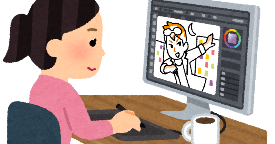 パソコンで絵を描くイラストレーターのイラスト 女性 かわいいフリー素材集 いらすとや