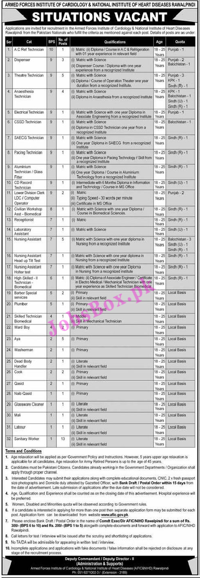 Armed Forces Institute of Cardiology Jobs 2021