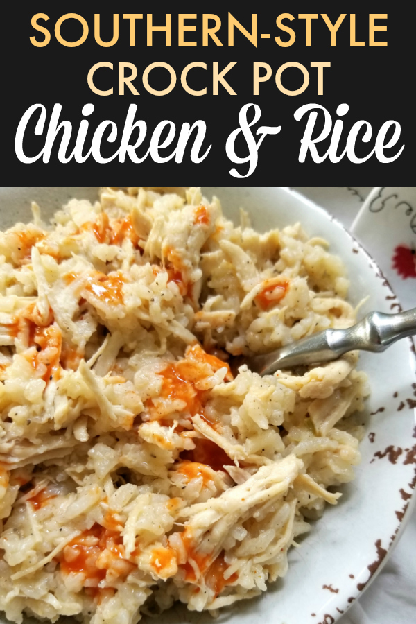 Southern Style Crock Pot Chicken & Rice! An easy slow cooker recipe for a Carolina favorite made with tender stewed chicken and long grain rice. No precooking the chicken and no instant rice – everything cooks in the crock pot!