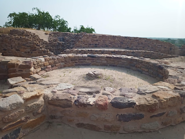 Stone foundation of circular house at Dholavira citadel