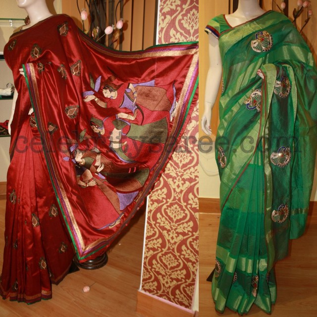 Red and Green Kalamkari Sarees