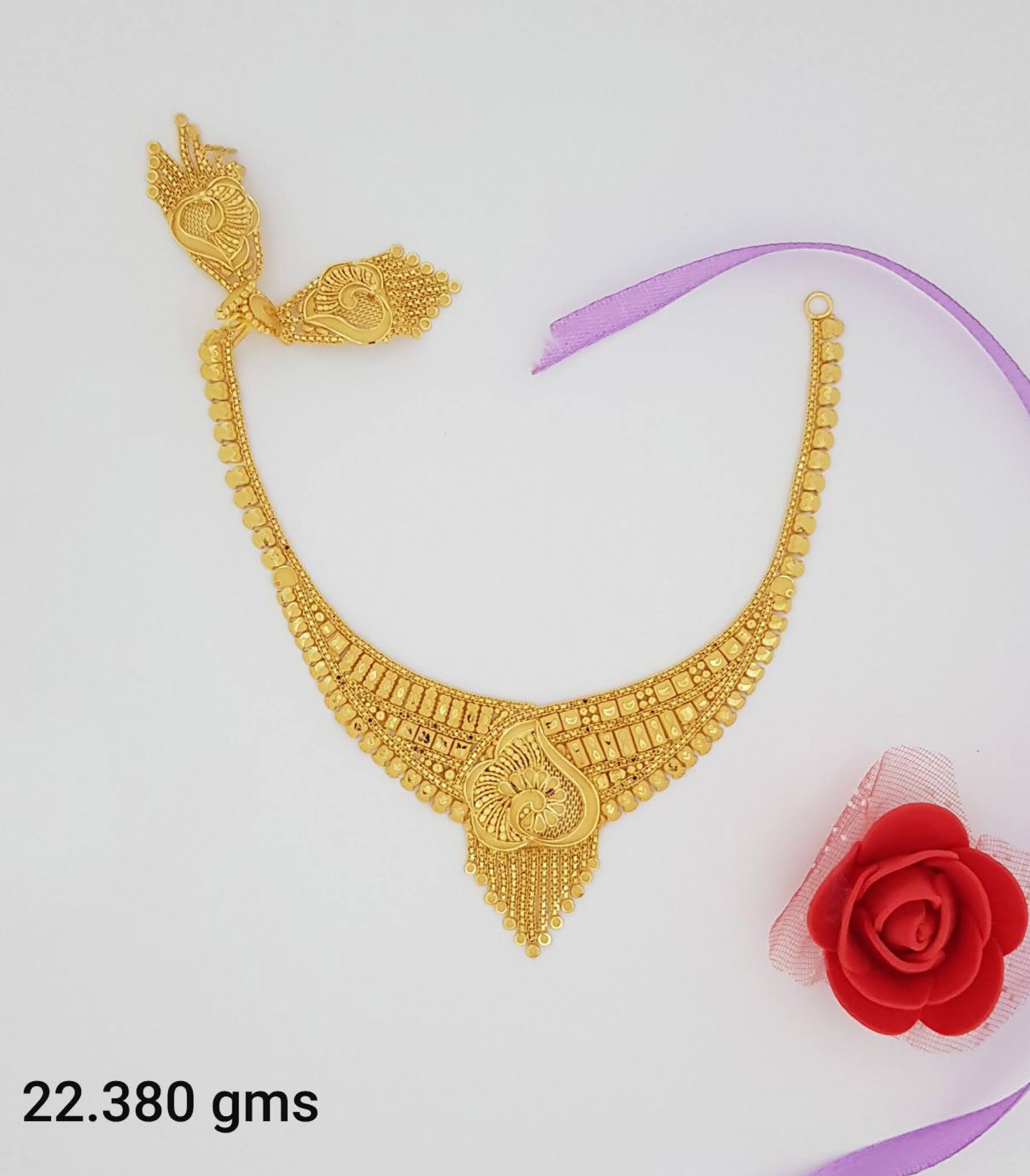 latest 22kt light weight gold necklace designs with weight , necklace for bridal wedding