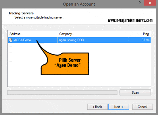 Memilih server Agea-Demo