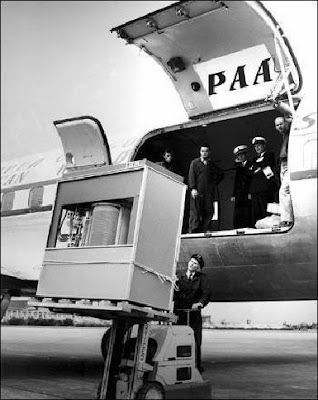 IBM 1956 hard disk drive load out from aircraft