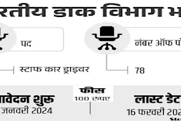 भारतीय डाक विभाग ने स्टाफ कार ड्राइवर पदों पर भर्ती 2024, 60 हजार सैलरी (Indian Postal Department Recruitment 2024 for Staff Car Driver posts, 60 thousand salary)