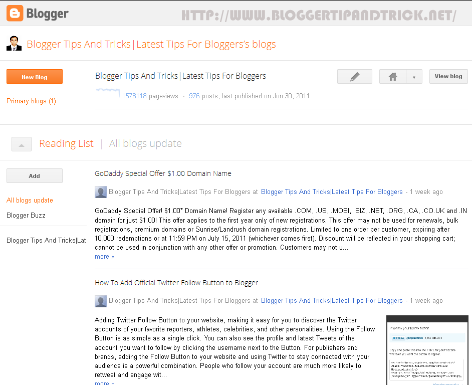 Blogger in Draft Homepage