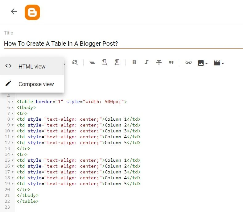 How To Create Table Inside Blogger Post Using HTML?