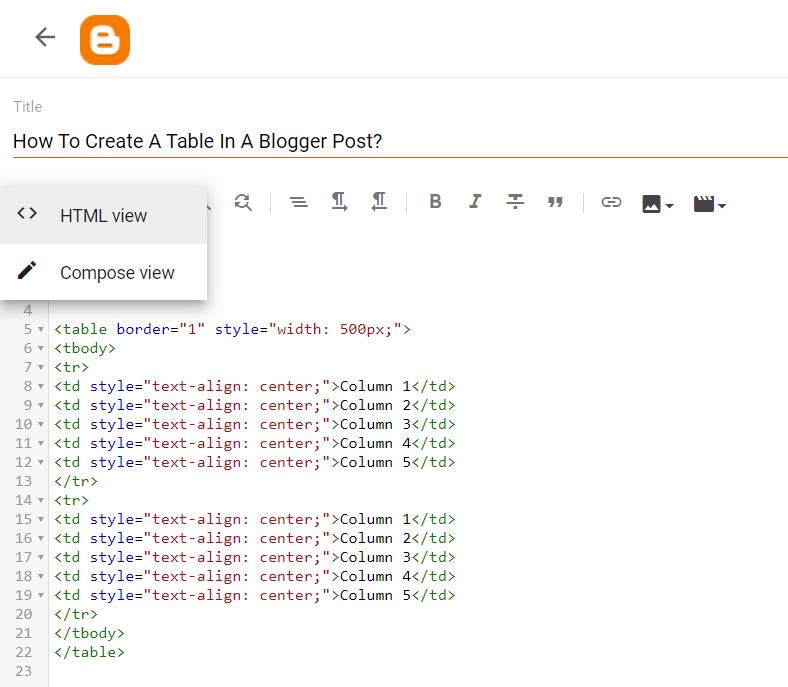 How To Create Table Inside Blogger Post Using HTML? - BloggerSpice: SEO ...