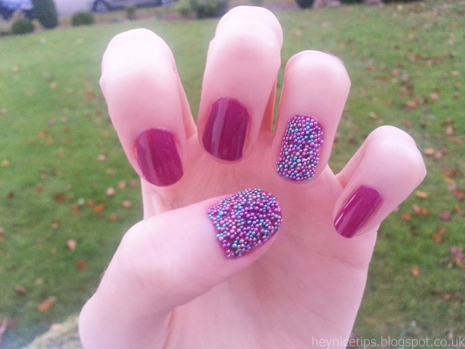 this tutorial shows how to use nail art beads to create this purple ...