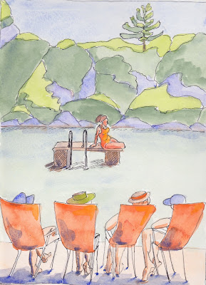 Watercolor of a summertime afternoon at a pond