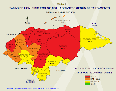 Honduras murder rate map 2010