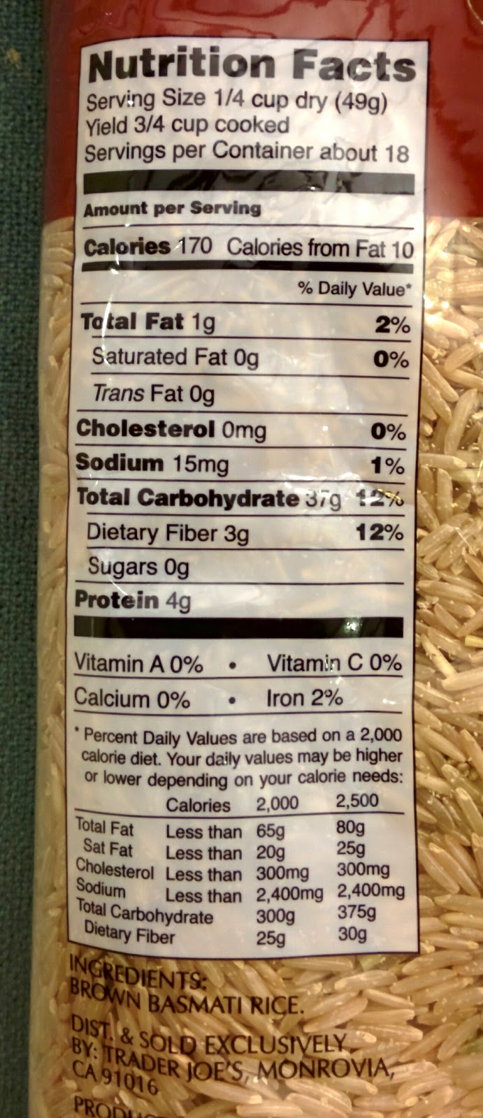 Trader Joe's Nutrition Labels: Trader Joe's Brown Basmati Rice