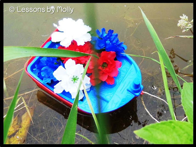 Help your students observe Memorial Day with a flower boat floating event.  These patriotic flower boats are simple to make.  Children can help decorate the boats by gluing flowers on to them.  Float the boats in a small plastic pool, pond, or other body of water.  Have a moment of silence, give thanks, or read the names of local men and women who died while serving the United States Armed Forces.  Children love the idea of floating boats which makes this a highly engaging Memorial Day activity!