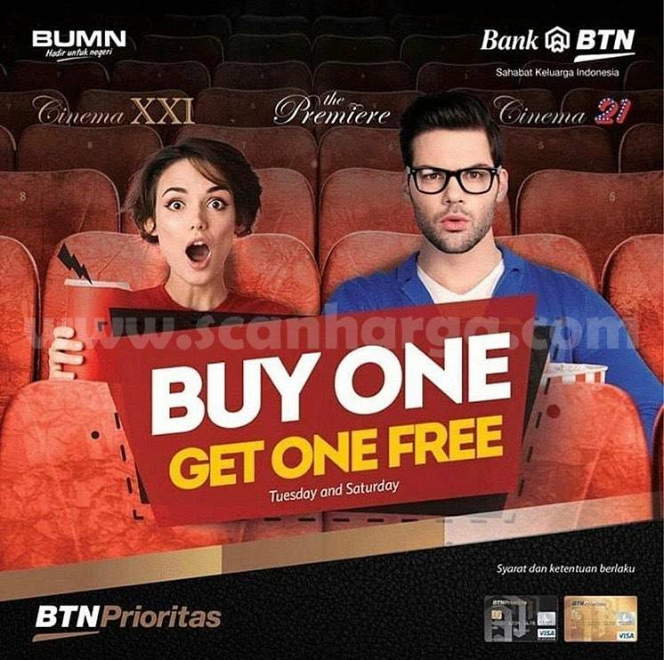 Promo Cinema XXI BELI 1 GRATIS 1 dengan menggunakan Kartu Debit BTN Prioritas