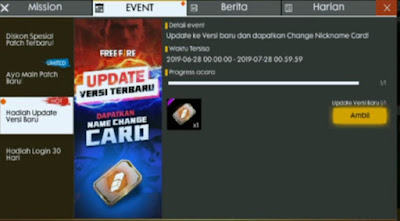 Dapatkan Change Nickname Card di Hadiah Update Versi Baru Free Fire