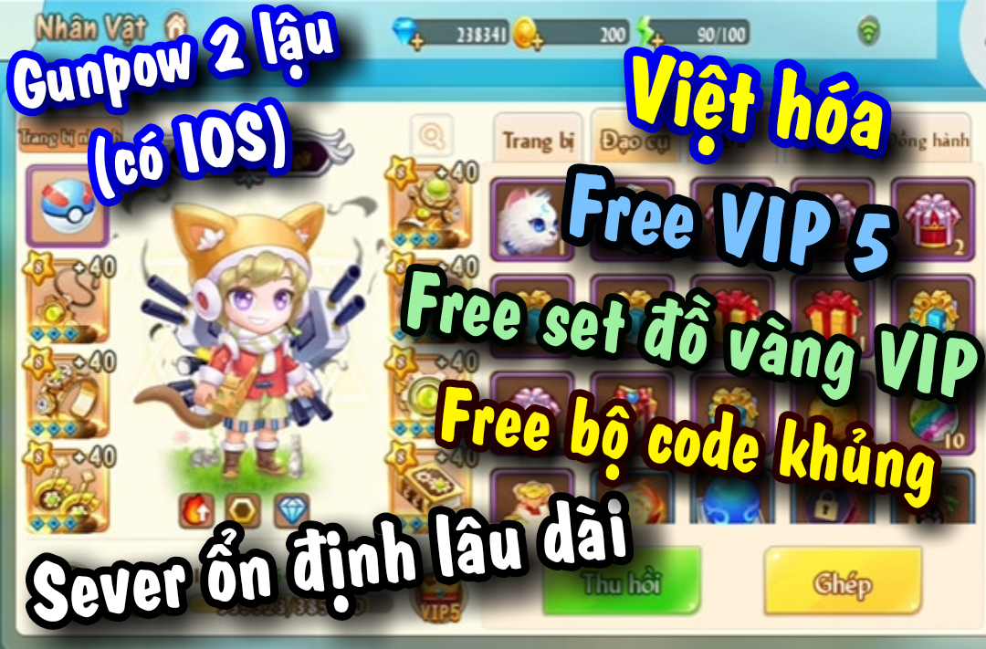 Gunpow lậu 2 (bản mới nhất ổn định nhất) Việt hóa Free VIP 5 Set đồ vàng cực ngon Vô số kim cương tiền vàng Full bộ code khủng