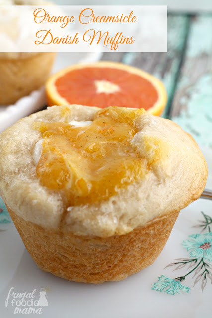 These easy to make, 4 ingredient Orange Creamsicle Danish Muffins can be on your breakfast table in less than 30 minutes.