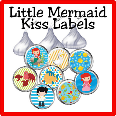 Print some sweet treats for your Little Mermaid party with these printable Hershey kiss labels.  Labels are a perfect addition to a birthday party dessert table or as a fun treat for your Ariel or mermaid fan.