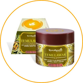 Roro Mendut Temulawak Anti-Acne Plus Brightening Herbal Night Cream Indonesian herbal ingredients for glowing skin. There is good news for those of you who prefer herbal skin care. Roro Mendut has an anti-acne cream which can also lighten the swarthy spots of acne scars.  The content of ginger and turmeric in it can help deflate acne. In addition, its herbal content can prevent acne breakouts again. Acne scars are also less visible thanks to the presence of vitamin C and arbutin.