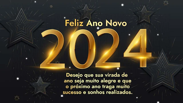 Feliz Ano Novo 2024 No Fundo Preto Números Dourados