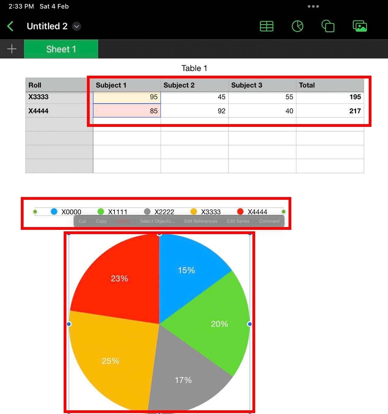 Bagan Pie di Nomor iPad