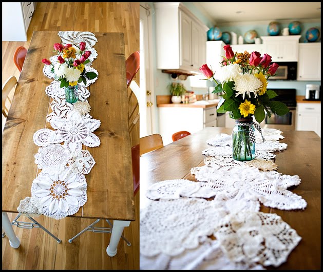 Check out this very cool way to use doilies! with this Doily Table Runner