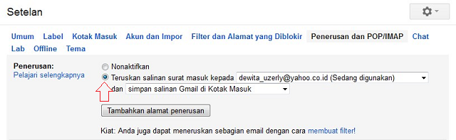 Meneruskan email ke alamat email lain
