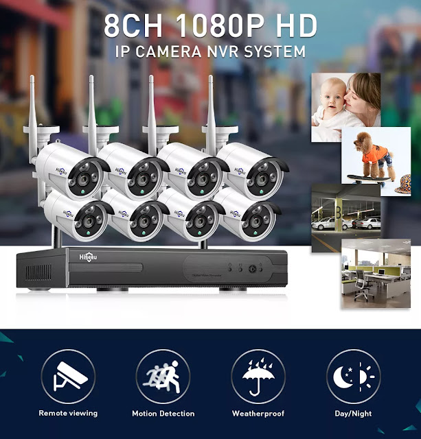 Hiseeu WNKIT-8HB612 1080P Wireless CCTV System 2M 8CH Wifi NVR Outdoor IR Night Vision IP Camera Security System Surveillance 