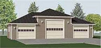  three car hipped roof garage plan with high center bay