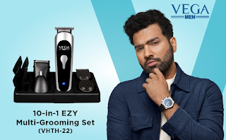 VEGA Men 10-in-1 EZY Multi-Grooming Set with Beard/Hair Trimmer, Nose Trimmer and Body Groomer And Shaver, (VHTH-22), White and Black