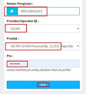 Formulir Pembelian Saldo Dompet Online GOPAY