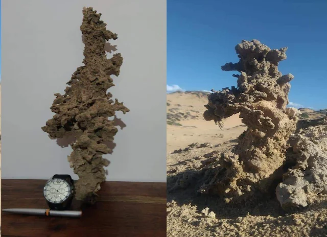 Fulgurites are natural formed when lightning strikes sand.