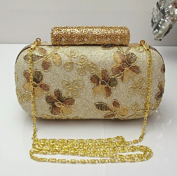 handbags with elegant and luxurious gold and gold chains and flowers