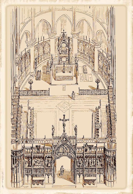 Coro e altar mor de Notre Dame na Idade Média, desenho de Viollet-le-Duc