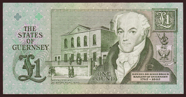 Guernsey Banknotes money currency 1 Pound banknote 1991 Daniel de Lisle Brock