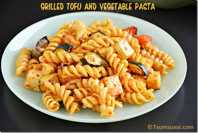 Grilled tofu and vegetable pasta 