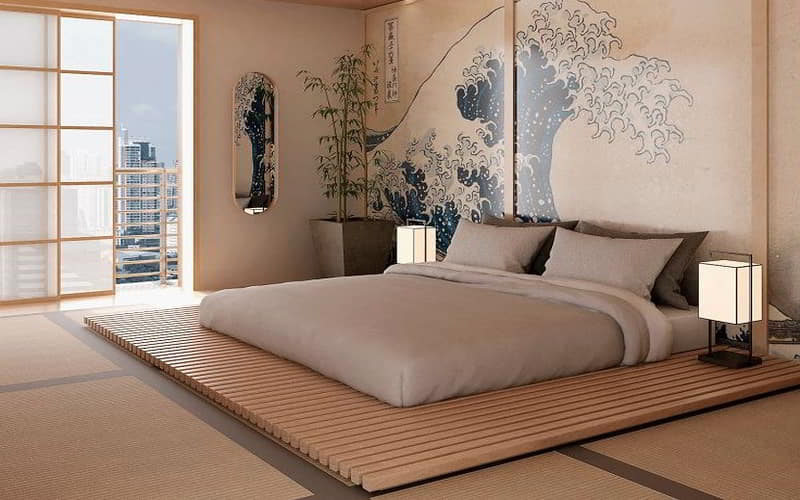 Một căn phòng ngủ với phong cách nội thất tối giản Nhật Bản