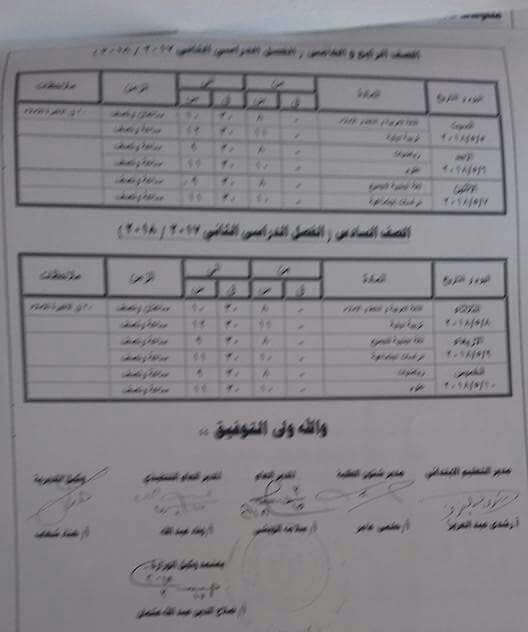 جدول امتحانات الصف الرابع الابتدائي 2018 الترم الثاني محافظة كفر الشيخ