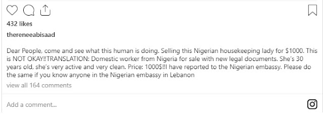 FG Reports Lebanese Who Allegedly Put Nigerian On Sale