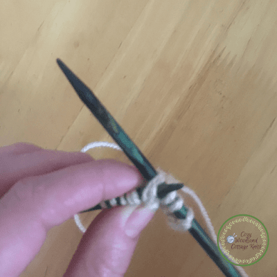 Picture of wrapping the yarn around to knit the two stitches