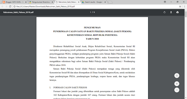 Pengumuman Penerimaan Calon Satuan Bakti Pekerja Sosial (Sakti Peksos) Kementerian Sosial Republik Indonesia Tahun 2018