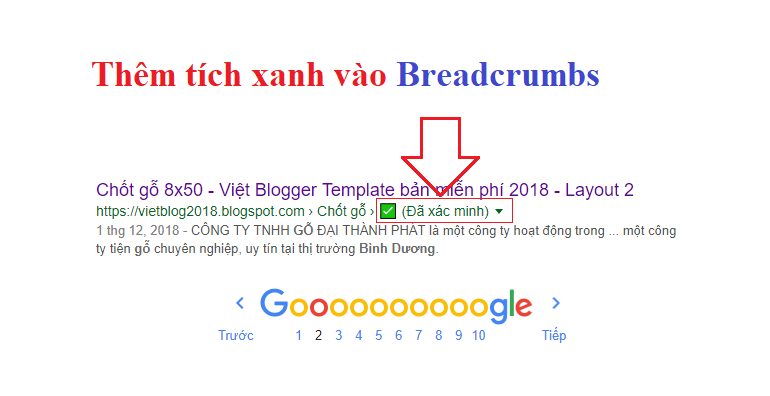 THÊM TÍCH XANH "ĐÃ XÁC MINH" VÀO BREADCRUMBS BLOG